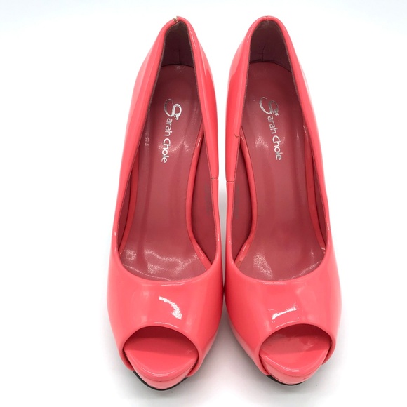 Sarah Chole High Gloss Coral Stiletto Shoe 37 US 7 - Picture 2 of 8